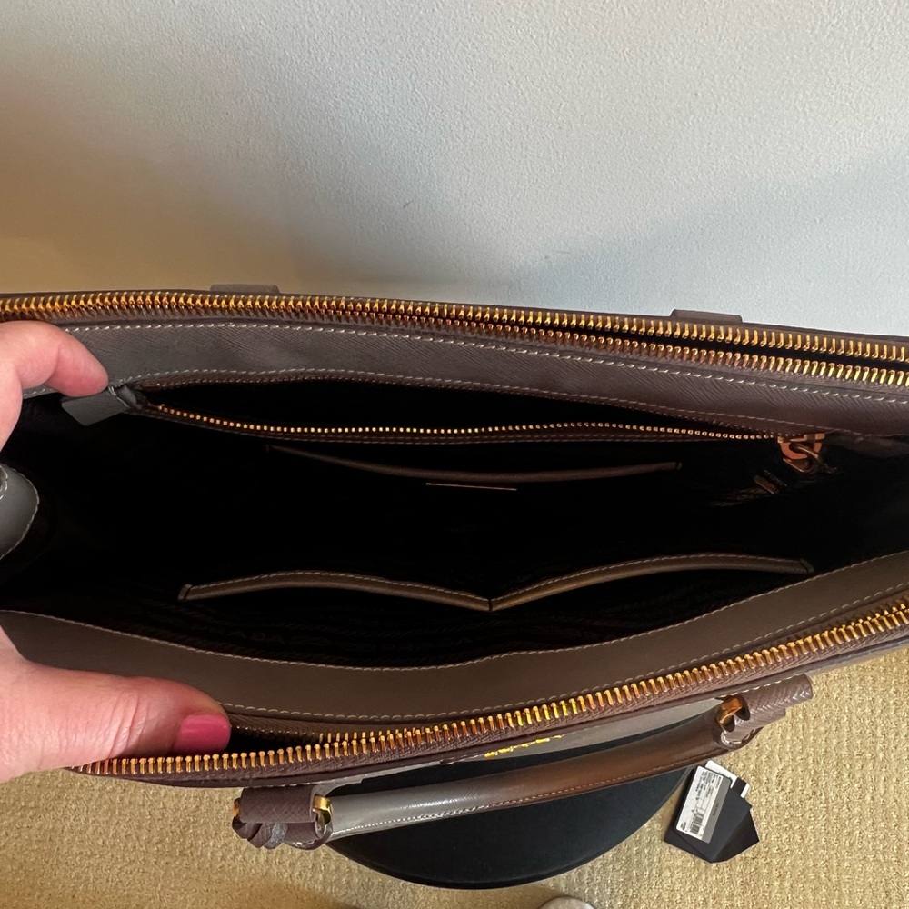 Prada Tan Satchel with Structured Shape and Gold Accents - Picture 7 of 12